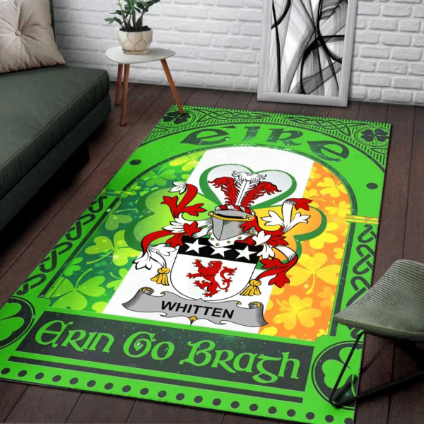 Ireland Area Rug - Whitten Family Crest Area Rug - Irish Shamrock With Ireland Flag