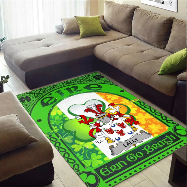 Ireland Area Rug - Lally or O'Mullally Family Crest Area Rug - Irish Shamrock With Ireland Flag - Image 2