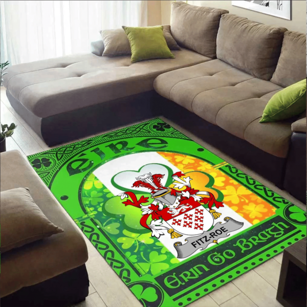 Ireland Area Rug - Fitz-Roe Family Crest Area Rug - Irish Shamrock With Ireland Flag - Image 2