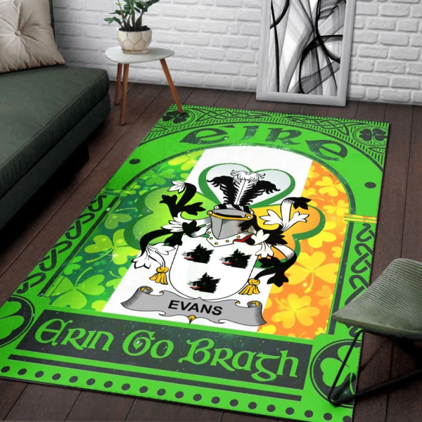 Ireland Area Rug - Evans Family Crest Area Rug - Irish Shamrock With Ireland Flag