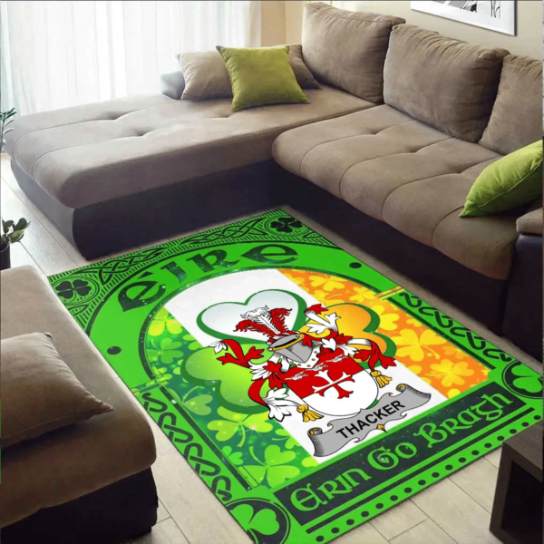 Ireland Area Rug - Thacker Family Crest Area Rug - Irish Shamrock With Ireland Flag - Image 2