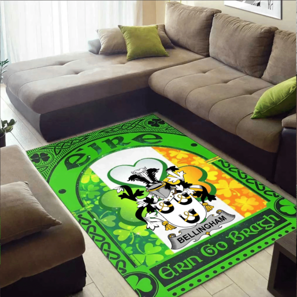 Ireland Area Rug - Bellingham Family Crest Area Rug - Irish Shamrock With Ireland Flag - Image 2