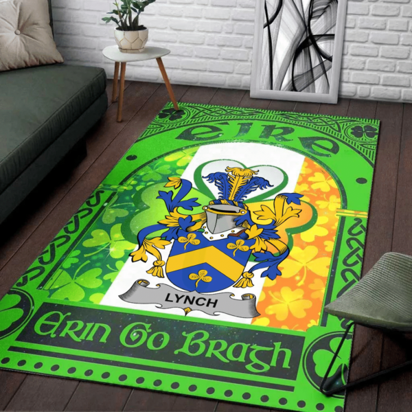 Ireland Area Rug - Lynch Family Crest Area Rug - Irish Shamrock With Ireland Flag