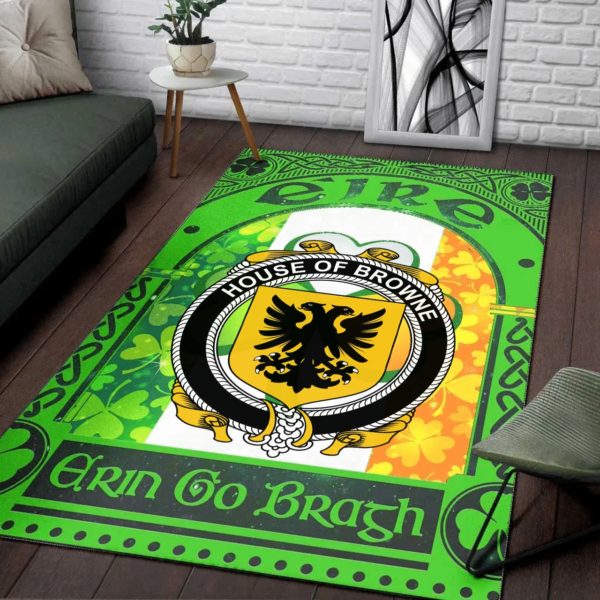 Ireland Area Rug - House of BROWNE Family Crest Area Rug - Irish Shamrock With Ireland Flag