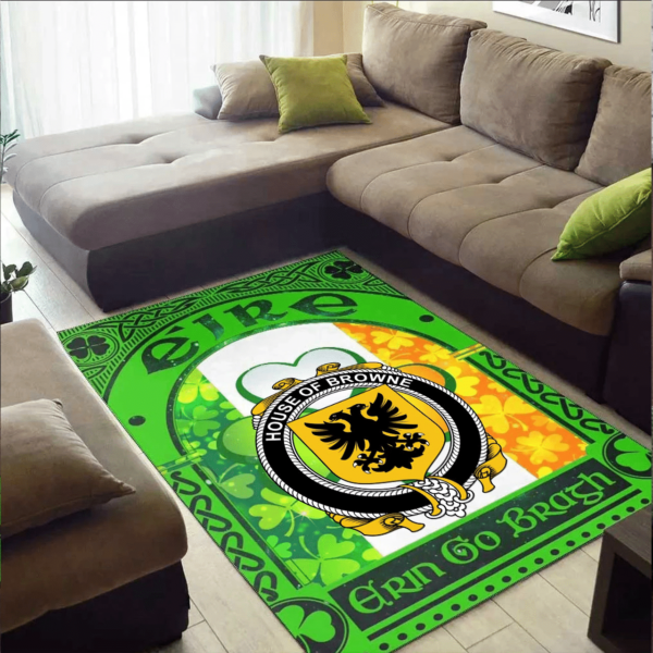 Ireland Area Rug - House of BROWNE Family Crest Area Rug - Irish Shamrock With Ireland Flag - Image 2