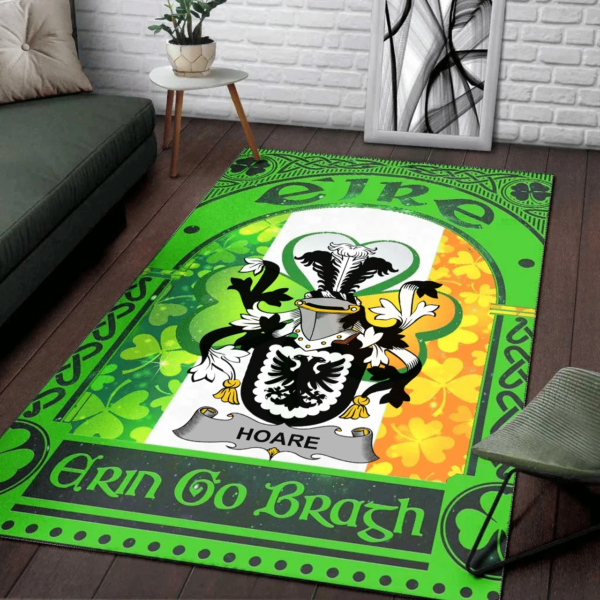 Ireland Area Rug - Hoare Family Crest Area Rug - Irish Shamrock With Ireland Flag