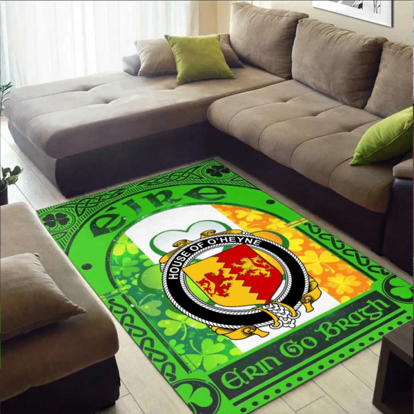 Ireland Area Rug - House of O'HEYNE Family Crest Area Rug - Irish Shamrock With Ireland Flag - Image 2