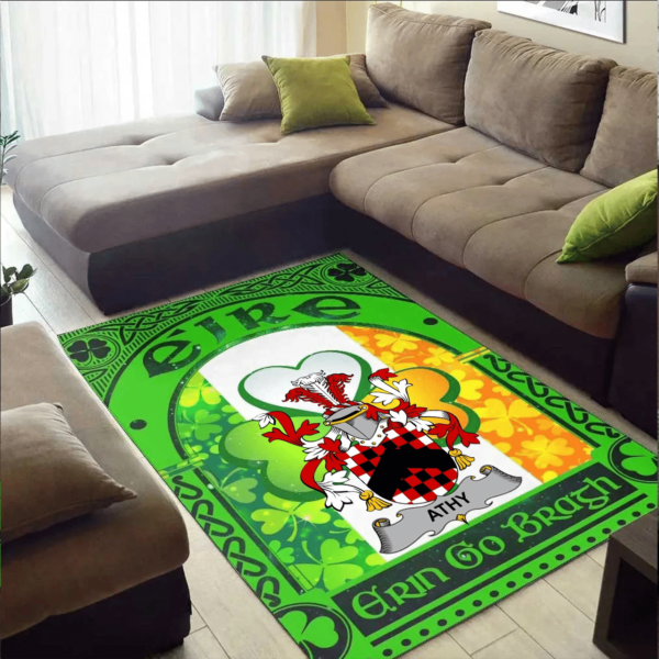 Ireland Area Rug - Athy Family Crest Area Rug - Irish Shamrock With Ireland Flag - Image 2