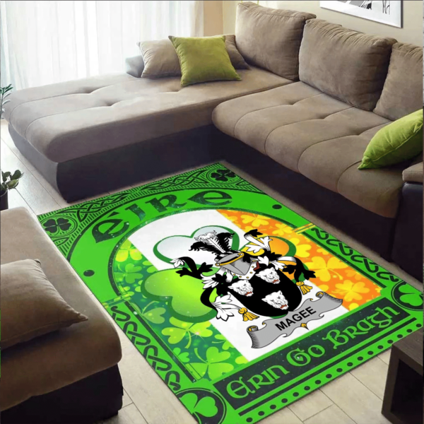 Ireland Area Rug - Magee or McGee Family Crest Area Rug - Irish Shamrock With Ireland Flag - Image 2