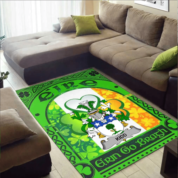 Ireland Area Rug - Kidd Family Crest Area Rug - Irish Shamrock With Ireland Flag - Image 2