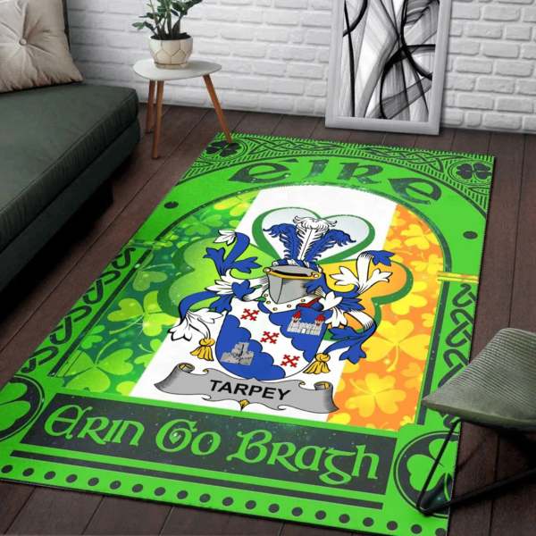 Ireland Area Rug - Tarpey Family Crest Area Rug - Irish Shamrock With Ireland Flag