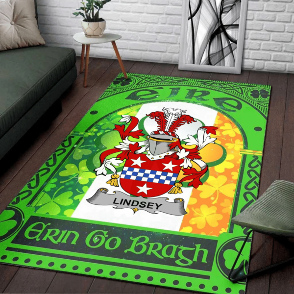 Ireland Area Rug - Lindsey Family Crest Area Rug - Irish Shamrock With Ireland Flag