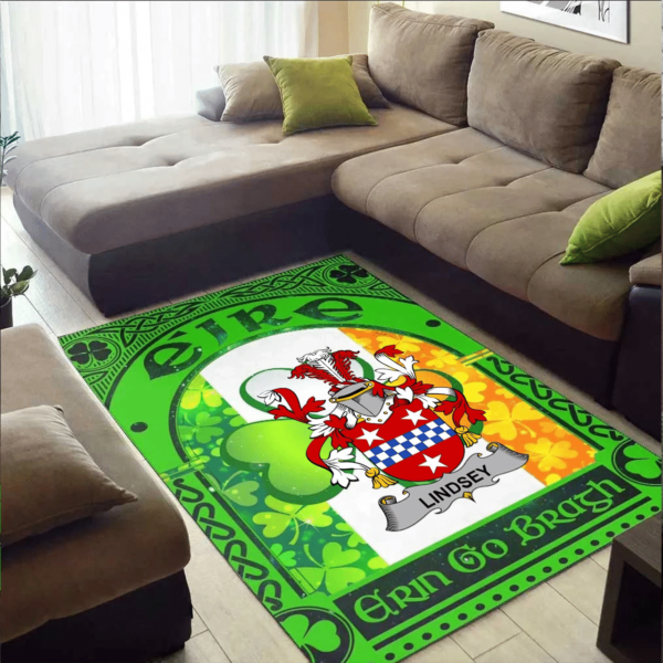 Ireland Area Rug - Lindsey Family Crest Area Rug - Irish Shamrock With Ireland Flag - Image 2