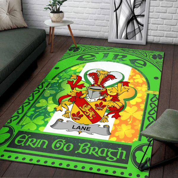 Ireland Area Rug - Lane Family Crest Area Rug - Irish Shamrock With Ireland Flag