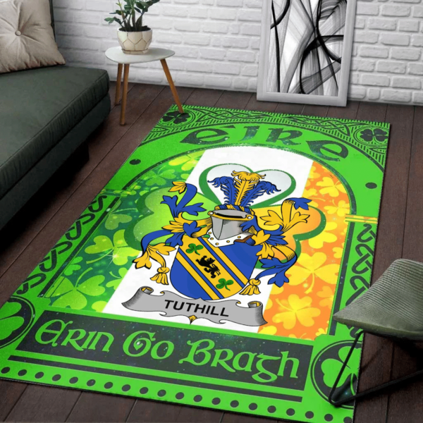 Ireland Area Rug - Tuthill Family Crest Area Rug - Irish Shamrock With Ireland Flag