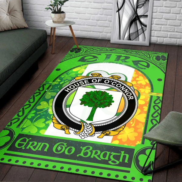 Ireland Area Rug - House of O'CONNOR (Don) Family Crest Area Rug - Irish Shamrock With Ireland Flag