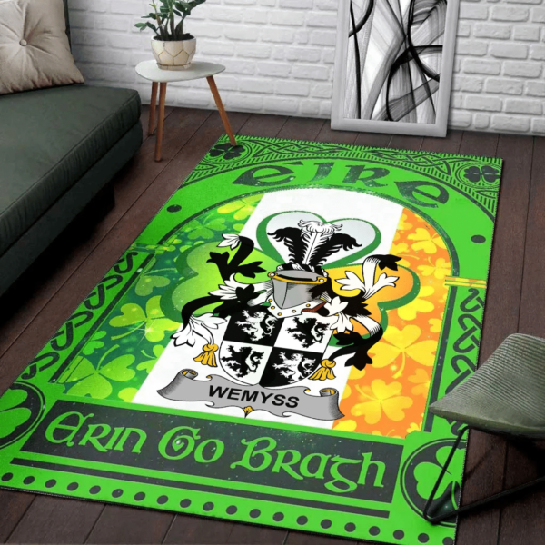 Ireland Area Rug - Wemyss Family Crest Area Rug - Irish Shamrock With Ireland Flag