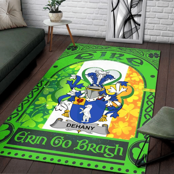 Ireland Area Rug - Dehany Family Crest Area Rug - Irish Shamrock With Ireland Flag