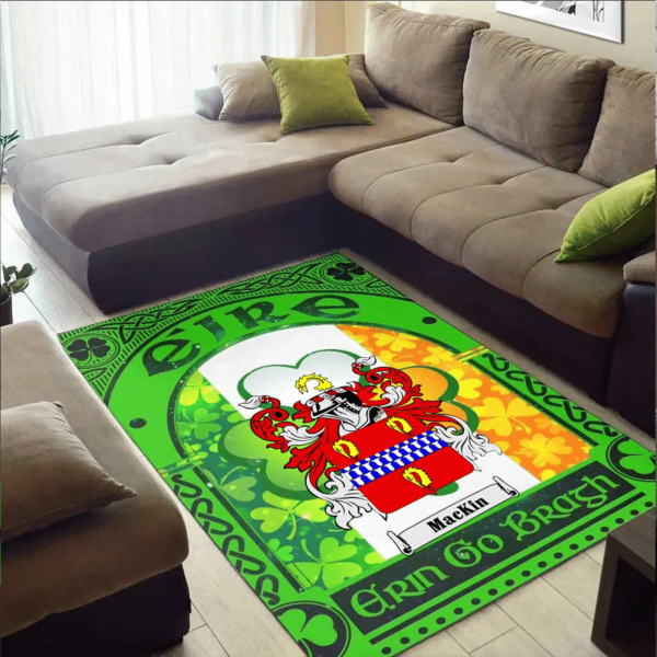 Ireland Area Rug - Mackin Family Crest Area Rug - Irish Shamrock With Ireland Flag - Image 2