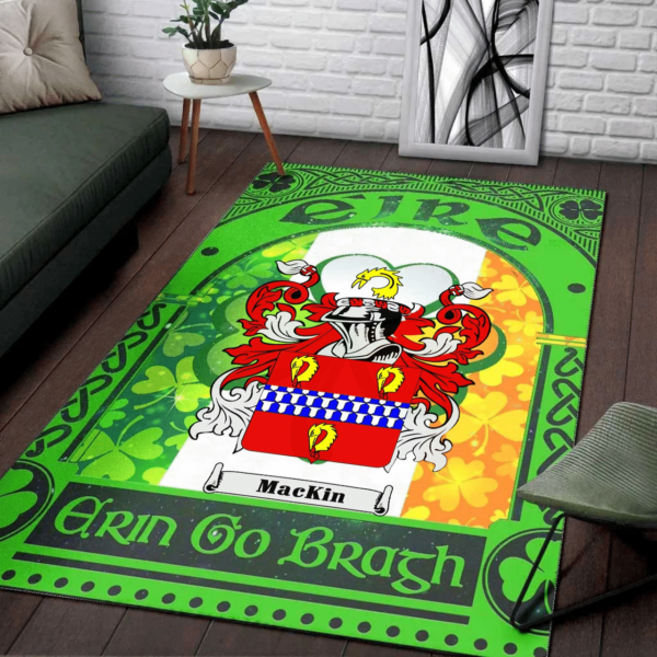 Ireland Area Rug - Mackin Family Crest Area Rug - Irish Shamrock With Ireland Flag