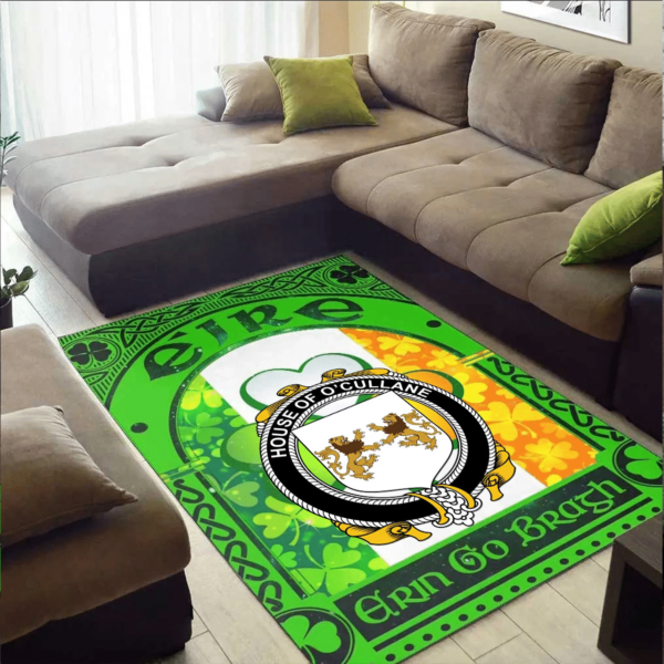 Ireland Area Rug - House of O'CULLANE (or Collins) Family Crest Area Rug - Irish Shamrock With Ireland Flag - Image 2