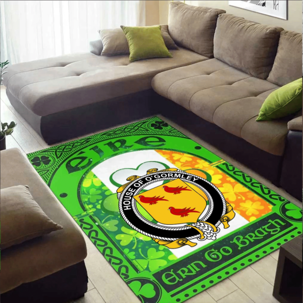 Ireland Area Rug - House of O'GORMLEY Family Crest Area Rug - Irish Shamrock With Ireland Flag - Image 2