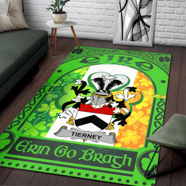 Ireland Area Rug - Tierney Family Crest Area Rug - Irish Shamrock With Ireland Flag