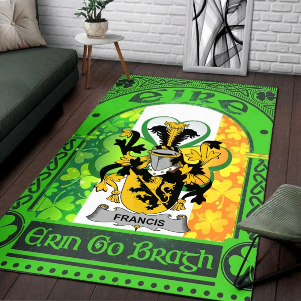 Ireland Area Rug - Francis Family Crest Area Rug - Irish Shamrock With Ireland Flag