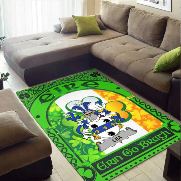 Ireland Area Rug - Lea or McLea Family Crest Area Rug - Irish Shamrock With Ireland Flag - Image 2