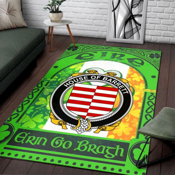 Ireland Area Rug - House of BARRETT Family Crest Area Rug - Irish Shamrock With Ireland Flag