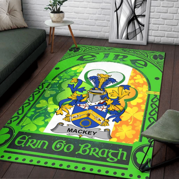 Ireland Area Rug - Mackey Family Crest Area Rug - Irish Shamrock With Ireland Flag