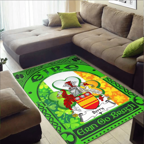 Ireland Area Rug - Berry Family Crest Area Rug - Irish Shamrock With Ireland Flag - Image 2