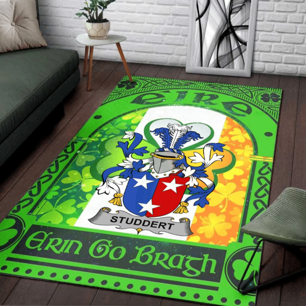 Ireland Area Rug - Studdert Family Crest Area Rug - Irish Shamrock With Ireland Flag