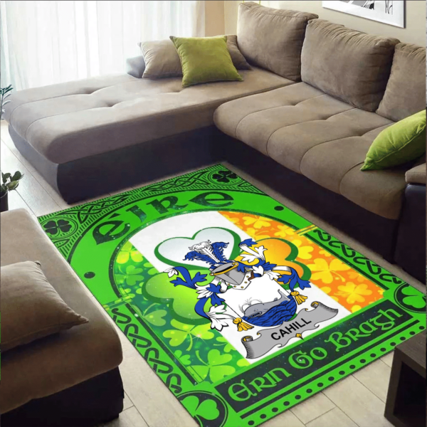 Ireland Area Rug - Cahill or O'Cahill Family Crest Area Rug - Irish Shamrock With Ireland Flag - Image 2