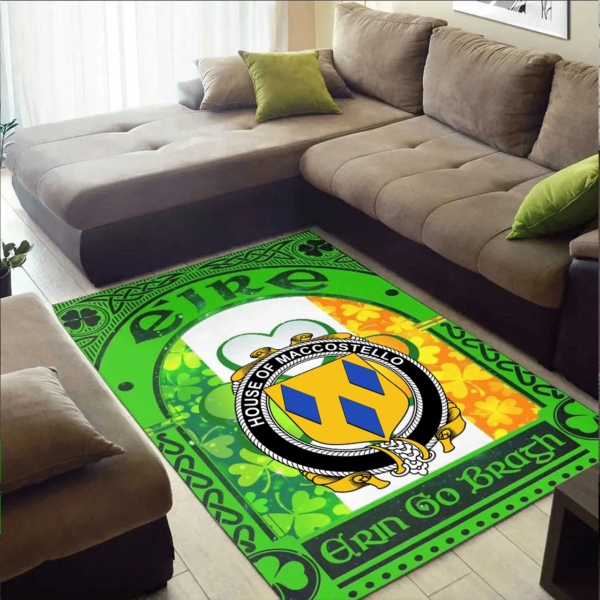 Ireland Area Rug - House of MACCOSTELLO Family Crest Area Rug - Irish Shamrock With Ireland Flag - Image 2