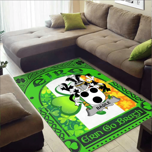 Ireland Area Rug - Basile Family Crest Area Rug - Irish Shamrock With Ireland Flag - Image 2