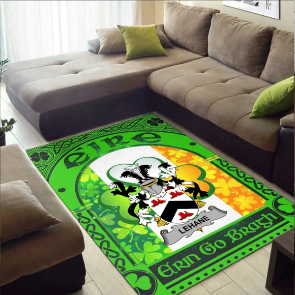 Ireland Area Rug - Lehane or O'Lehane Family Crest Area Rug - Irish Shamrock With Ireland Flag - Image 2