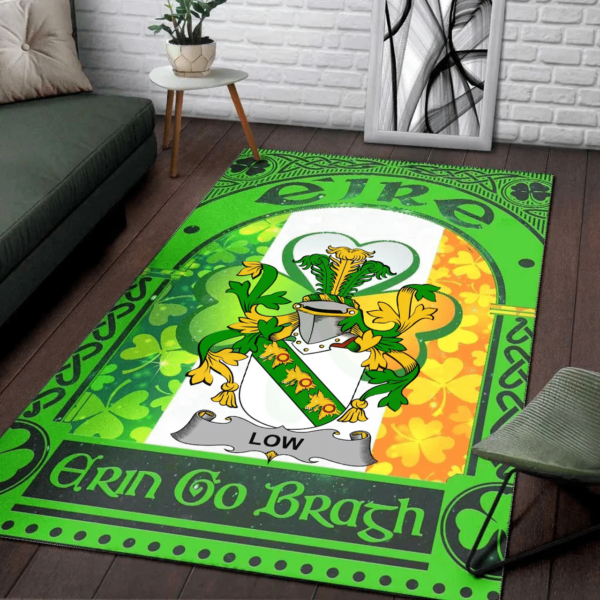 Ireland Area Rug - Low Family Crest Area Rug - Irish Shamrock With Ireland Flag