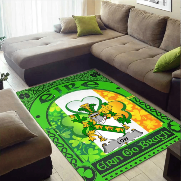 Ireland Area Rug - Low Family Crest Area Rug - Irish Shamrock With Ireland Flag - Image 2