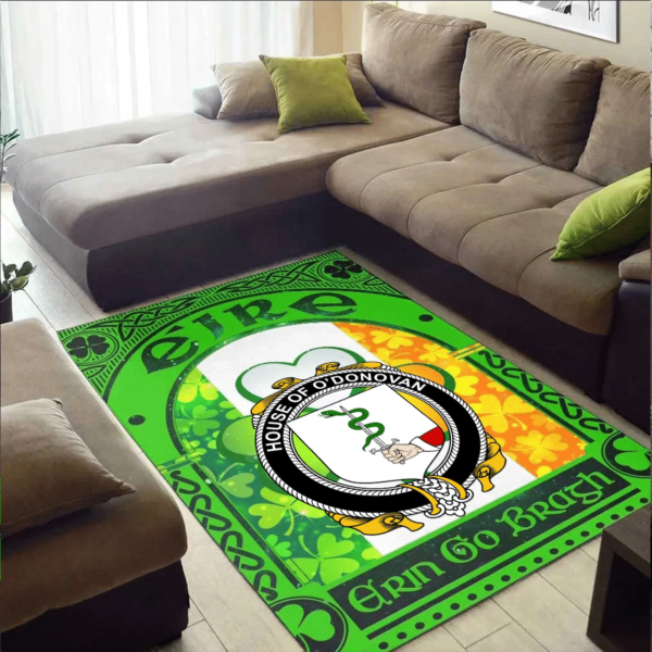 Ireland Area Rug - House of O'DONOVAN Family Crest Area Rug - Irish Shamrock With Ireland Flag - Image 2