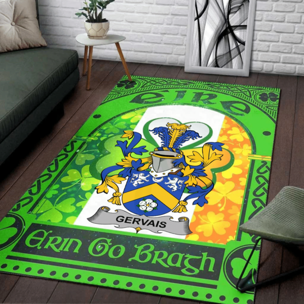 Ireland Area Rug - Gervais Family Crest Area Rug - Irish Shamrock With Ireland Flag