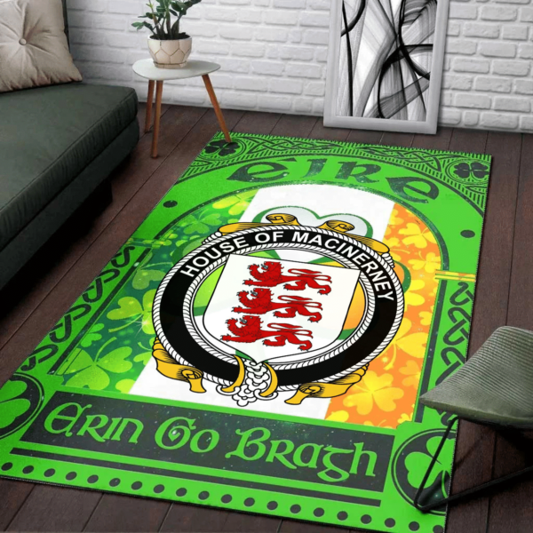 Ireland Area Rug - House of MACiNERNEY Family Crest Area Rug - Irish Shamrock With Ireland Flag