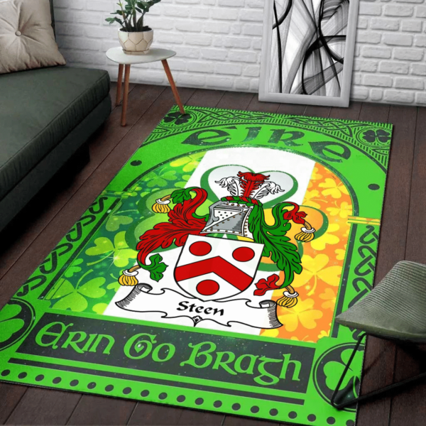 Ireland Area Rug - Steen Family Crest Area Rug - Irish Shamrock With Ireland Flag