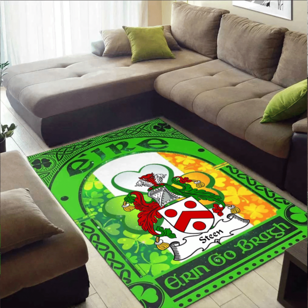 Ireland Area Rug - Steen Family Crest Area Rug - Irish Shamrock With Ireland Flag - Image 2