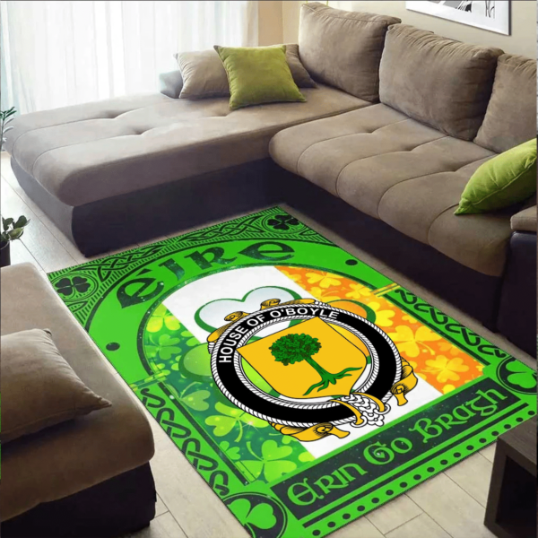 Ireland Area Rug - House of O'BOYLE Family Crest Area Rug - Irish Shamrock With Ireland Flag - Image 2