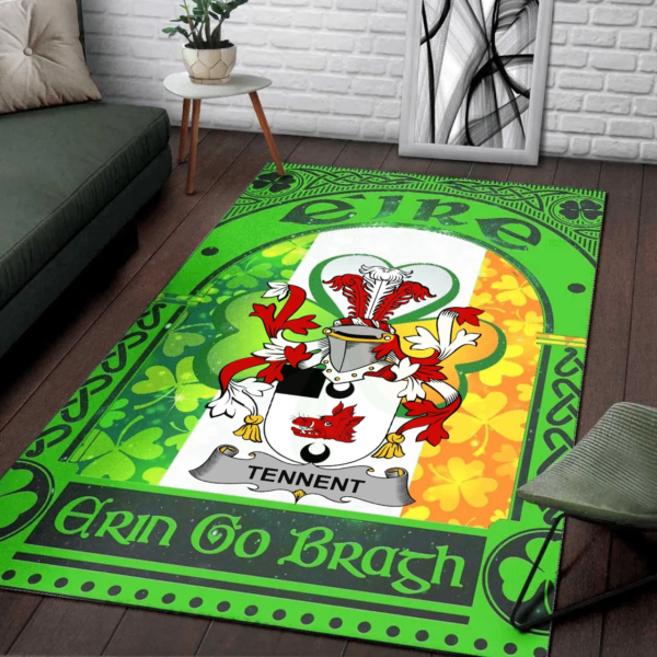 Ireland Area Rug - Tennent Family Crest Area Rug - Irish Shamrock With Ireland Flag