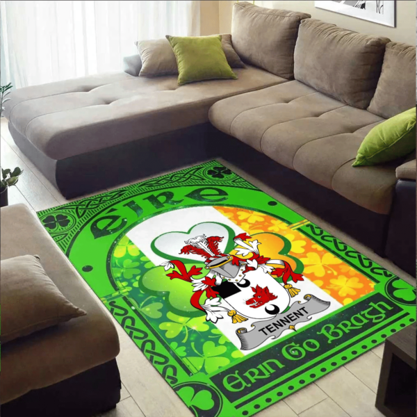 Ireland Area Rug - Tennent Family Crest Area Rug - Irish Shamrock With Ireland Flag - Image 2