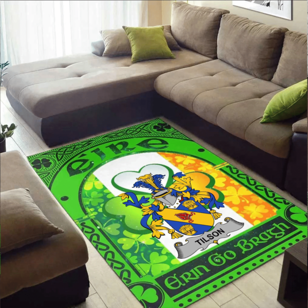 Ireland Area Rug - Tilson Family Crest Area Rug - Irish Shamrock With Ireland Flag - Image 2