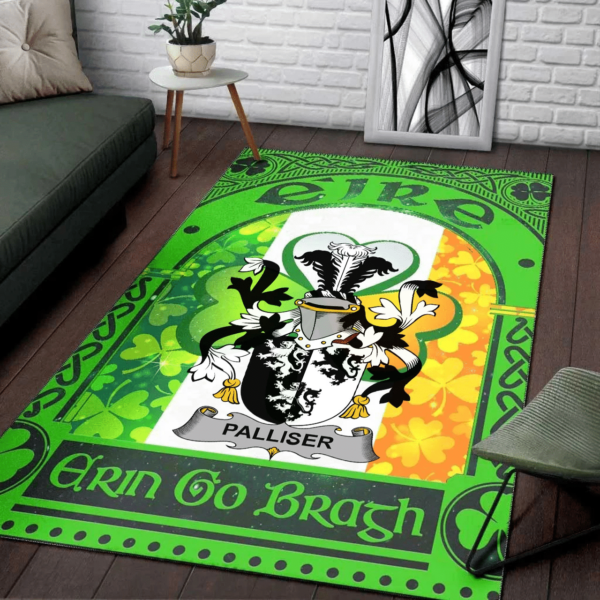 Ireland Area Rug - Palliser Family Crest Area Rug - Irish Shamrock With Ireland Flag