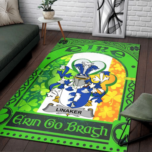 Ireland Area Rug - Linaker Family Crest Area Rug - Irish Shamrock With Ireland Flag